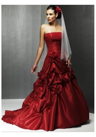 strapless-a-line-princess-asymmetrical-pick-up-skirt-chapel-train-wine-red-taffeta-wedding-dress-wm- - Rochii de seara