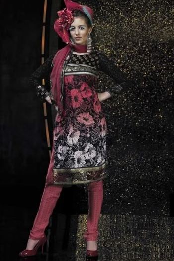 BlackandSalmonPinkEmbroideredCrepeSilkWeddingSalwarKameez