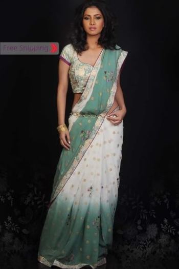 CambridgeBlueandWhiteEmbroideredFestivalWearGeoregetteSaree