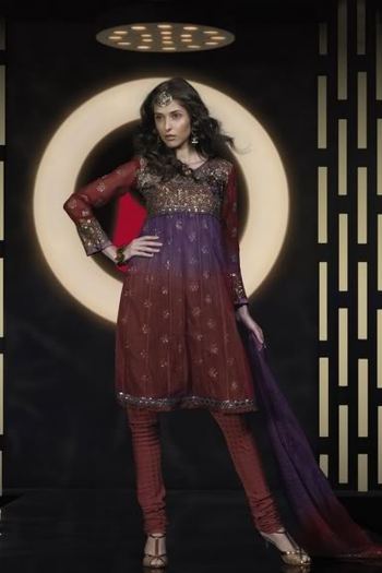 CordovanBrownEmbroideredNetWeddingSalwarKameez