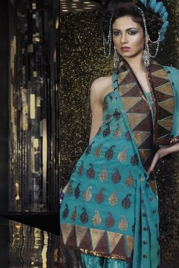 CrepeSilkEmbroideredBondiBlueWeddingSalwarKameez