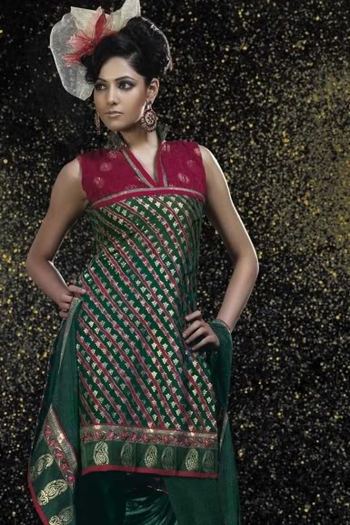 CrepeSilkEmbroideredBottleGreenWeddingSalwarKameez