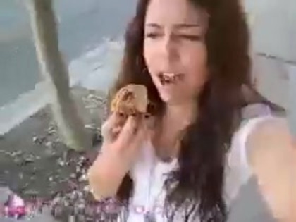   (272) - Miley Cyrus filming herself eating a big cookie - Captures
