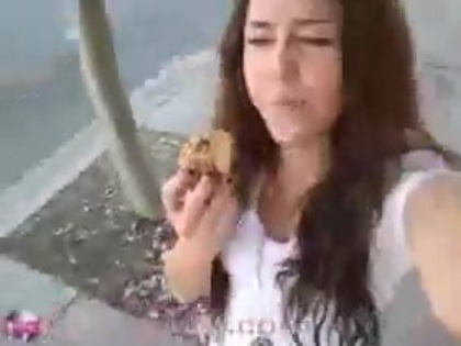   (278) - Miley Cyrus filming herself eating a big cookie - Captures