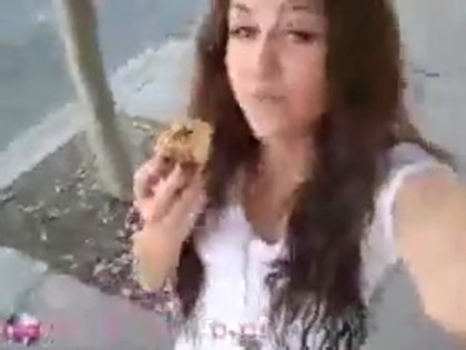   (283) - Miley Cyrus filming herself eating a big cookie - Captures