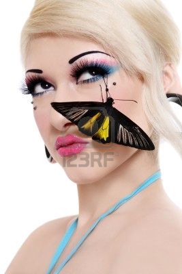 4507947-beautiful-blond-sexy-girl-with-bright-makeup-and-black-tropical-butterfly-on-her-face - Make-up