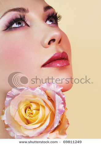 stock-photo-woman-face-with-beautiful-makeup-and-tender-rose-69811249 - Make-up