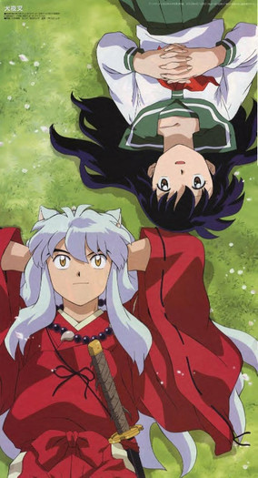 inuyasha-and-kagome-lying-on-grass - Inuyasha x Kagome