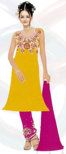 Yellow and Pink Churidar Suit - Wedding  Churidar Dress