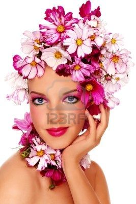 7720981-young-beautiful-sexy-girl-with-stylish-make-up-and-colorful-flowers-around-her-face-on-white - Machiaj fantasy1