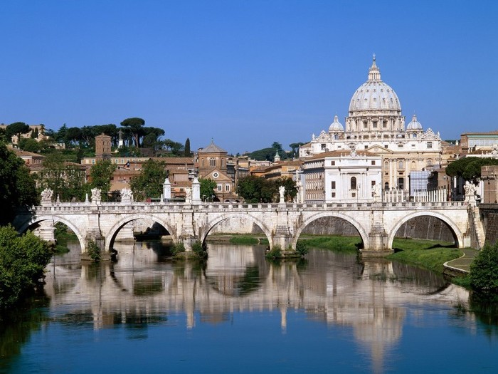 The Vatican Seen Past the Tiber River, Rome, Italy - Italia