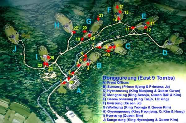 Harta complexului Donggureung - Morminte regale