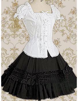 cotton-white-lolita-blouse-and-black-lace-classic-lolita-skirt - 0Style0