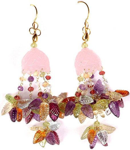 carved_rose_quartz_umbrella_chandeliers_with_gemstones_jsl61 - Cercei indieni