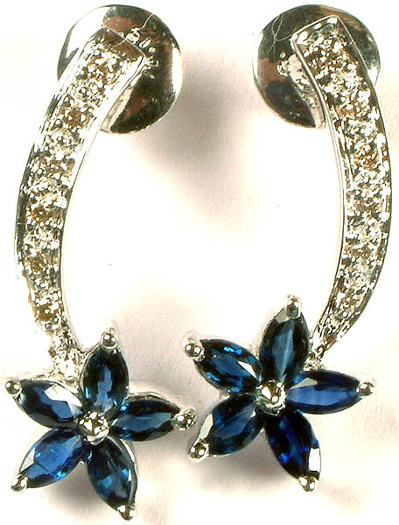 white_gold_post_earrings_with_fine_cut_sapphire_jpr09 - Cercei indieni