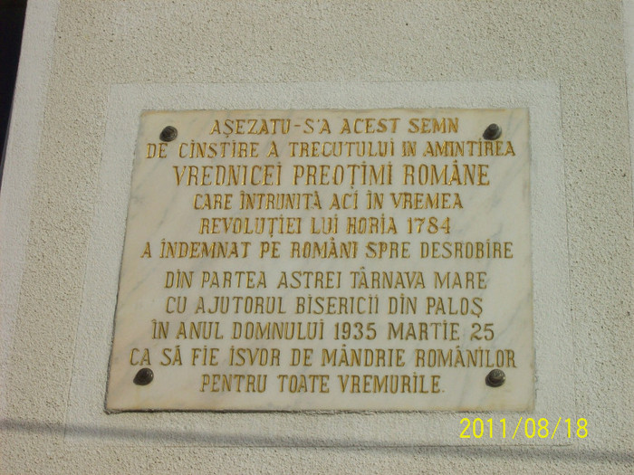 Placă de pe Caminul Cultural din Palos,restaurată de N.Codrea -Joffre- - POZE VECHI DIN PALOS ARDEAL