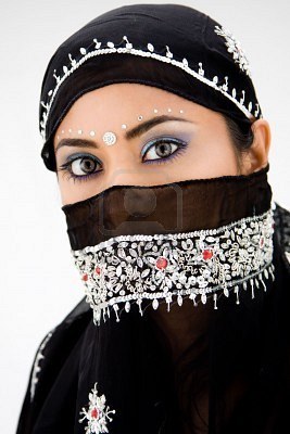 3675960-beautiful-gypsy-woman-with-black-head-scarf-isolated - bindi indian