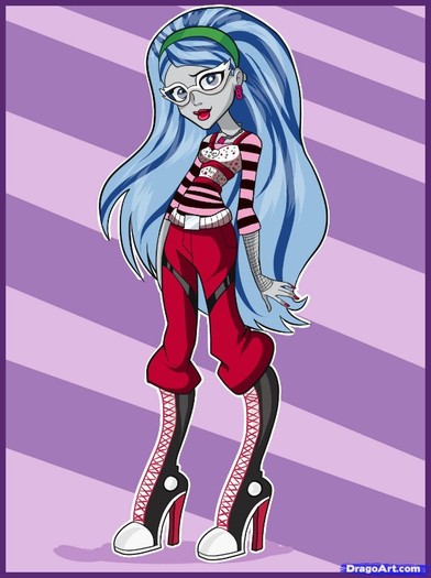 how-to-draw-ghoulia-yelps; ea este zombiul goiula yelps. este inteligenta, tacuta si putin sc
