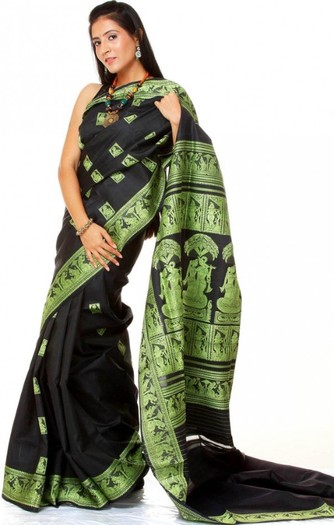 black_handwoven_radha_krishna_baluchari_sari_sai20 - saree indian