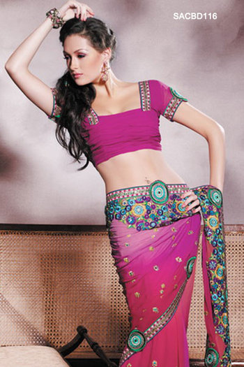 Magnetic-Pink-Embroidered-Georgette-Saree-SACBD116-b - saree indian