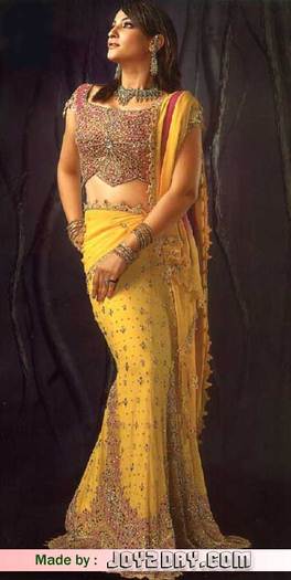 yellow-saree-lehnga-with-kurti-embroided-lahnga - saree indian