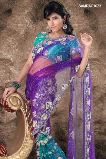 Purple-Net-Ready-Pleated-Saree-SAMRAC1023-b - Sariuri de nunta