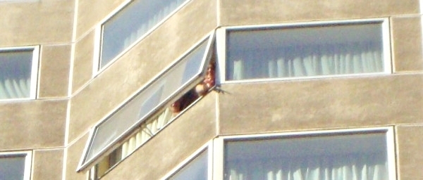 002~32 - Miley Cyrus waving to fans from their hotel window in Chile