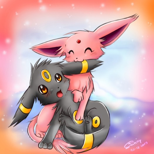 Umbreon_and_Espeon___NOMNOM_by_sunshineikimaru - umbreon si espeon