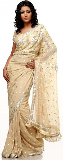 Sari_bej - Imbracaminte indiana - sari