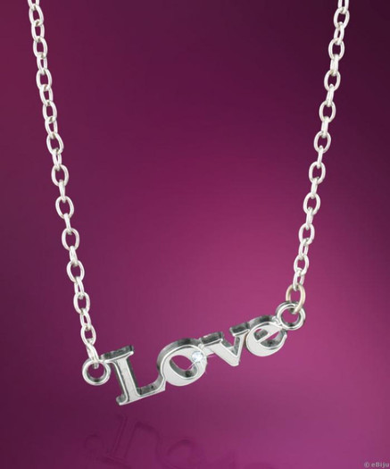 Colier Love cu stras alb,metal argintiu