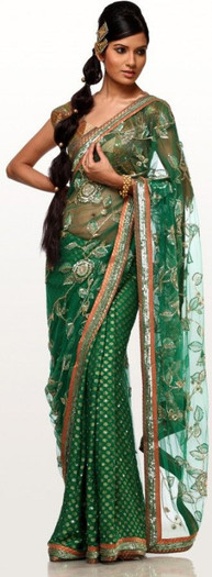 Sari_verde - Imbracaminte indiana - sari