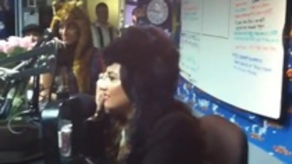 Demi on Kiss FM rocking her new hat (161)