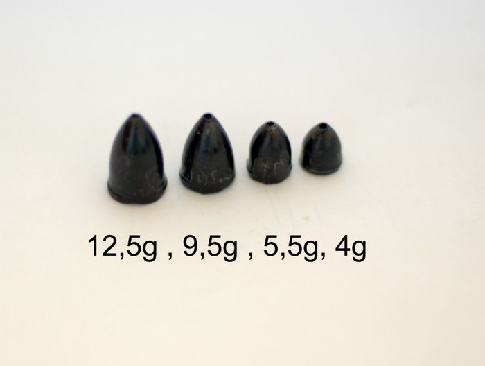 Plumb Bullet offset; variante de gramaje ,pentru pescuitul cu naluci din silicon,in special pentru cirligele ofset .
