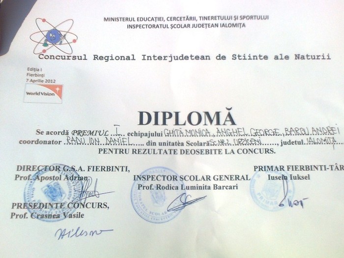Diploma noastra:* - Concursul Interjudetean de la Fierbinti- Eu Ionut si Andrei