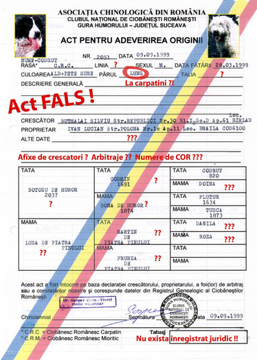 Codrut pedigree fals