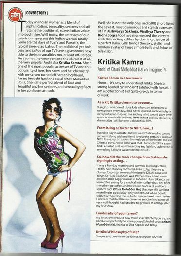  - Kritika Graces The Cover Of GR8 Magazine April 2011 Issue