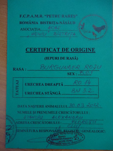 CERTIFICAT DE ORIGINE