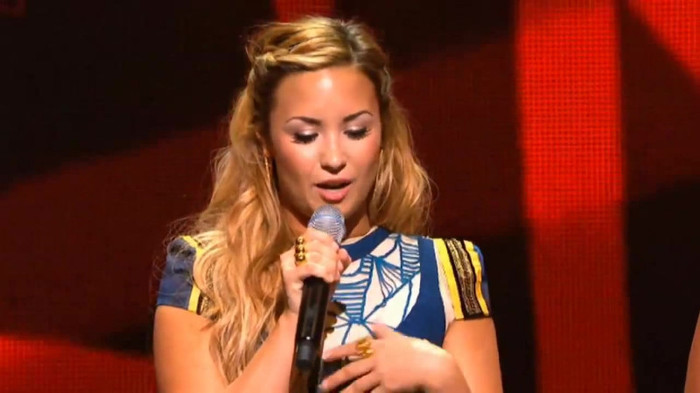 Demi Lovato joins X Factor USA judges on stage 21042