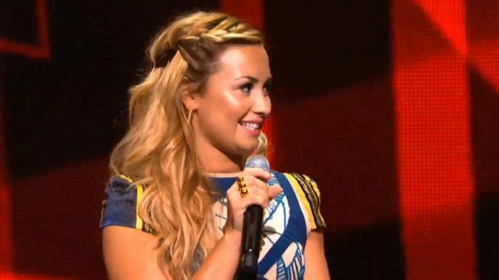 Demi Lovato joins X Factor USA judges on stage 22061
