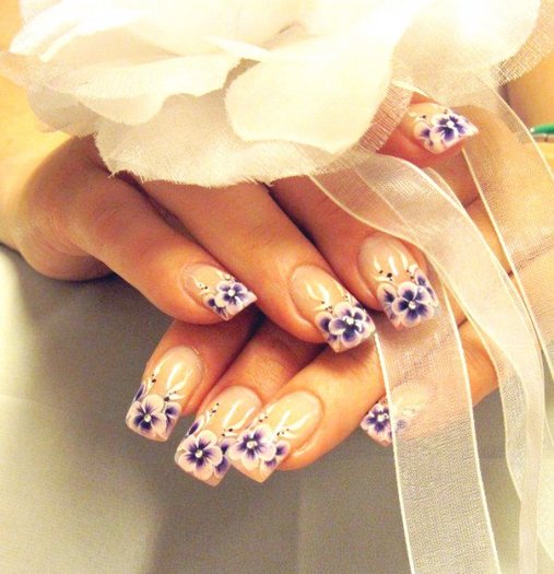 purple flower nails-f33541