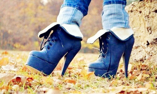 blue leather boots-f39025