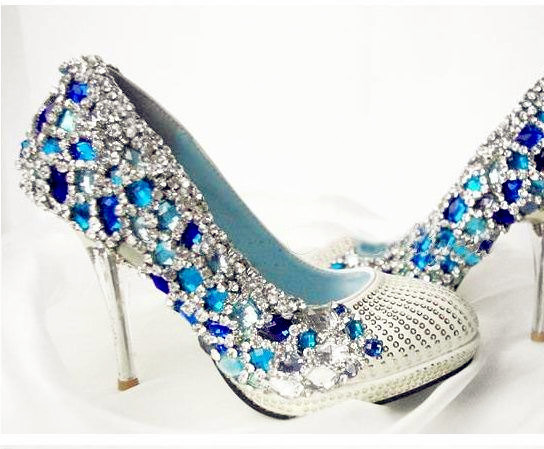 blue princess crystal wedding shoes  -f24617 - Pantofi