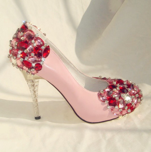 gorgeous pink crystal shoes-f01343 - Pantofi