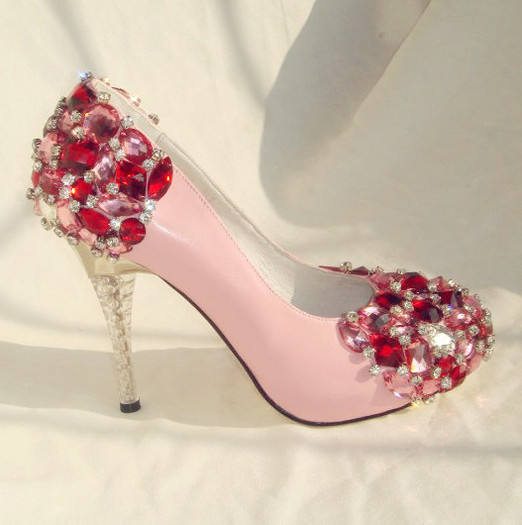 gorgeous pink crystal shoes-f01343
