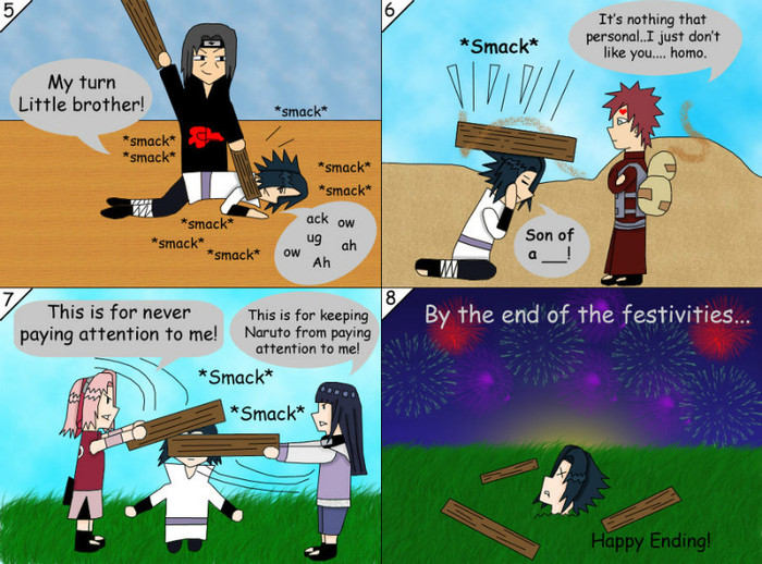 Sasuke primeste lemne-n cap de la toti..Saracutul...