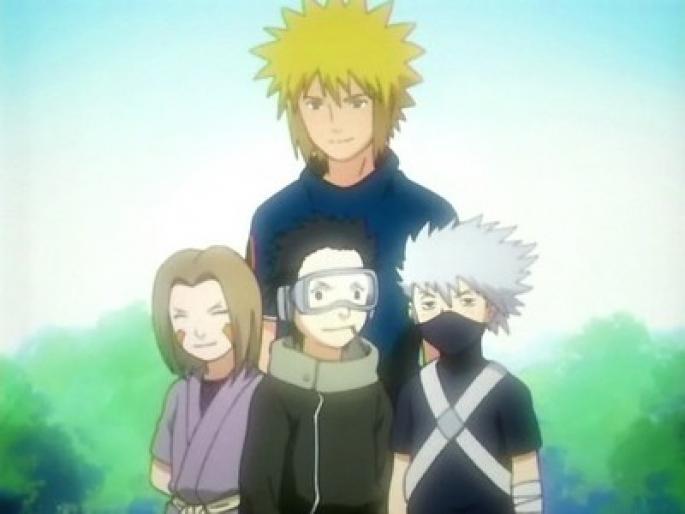 team minato; format din Rin,Kakashi,cel din Uchiha si Minato sensei
