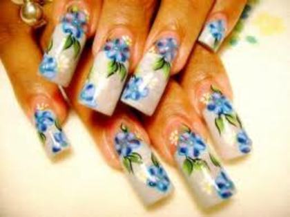 nails blue flower - Unghi lungi