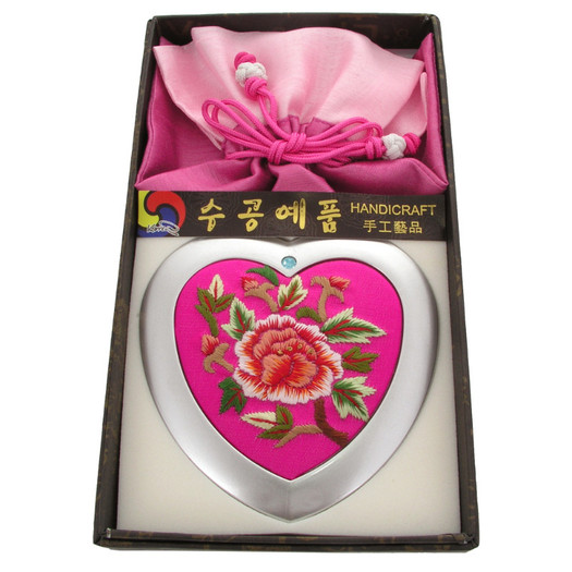 Heart Shape Embroidery Hand Mirror 02 - l-Trend Korean-l