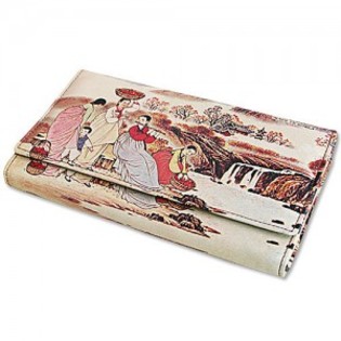 genuine-leather-triple-fold-clutch-wallet-with-korean-folk-painting