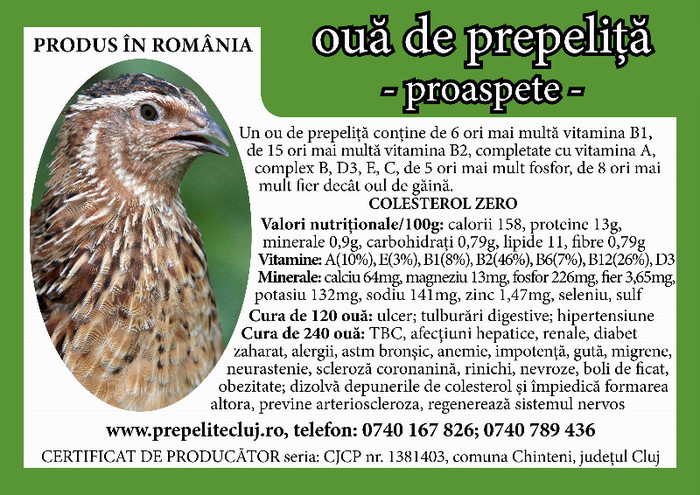 eticheta oua prepelita prepelite cluj 1; SC FIF PROD SRL este o microferma care produce si comercializeaza la cele mai bune preturi oua de prepelita pentru consum, oua de prepelita pentru incubat, pui de prepelita, prepelite ouatoare si pent
